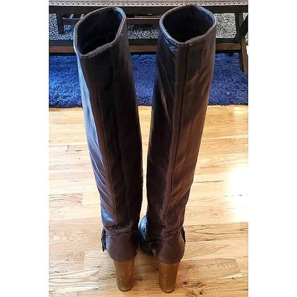 Chloe Three Buckle Wooden Heel Knee-high Leather Boot Size US 7 Brown - Picture 8 of 15